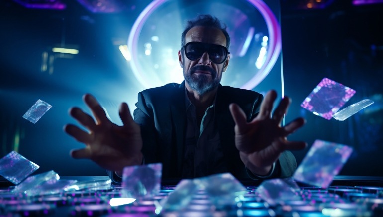 Un hombre jugando en un casino virtual online impulsado por tecnología de IA.